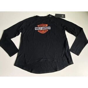 Harley-Davidson Black Embroidered Patch Logo Pullover Top Women’s Size M NEW